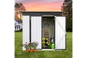LINKHOO 6 x 4 FT Outdoor Storage Shed, Metal Garden Tool Shed with Slooping Roof, Lockable Doors and Aluminum Frames, Easy to Assemble for Garden, Patio, Lawn, White