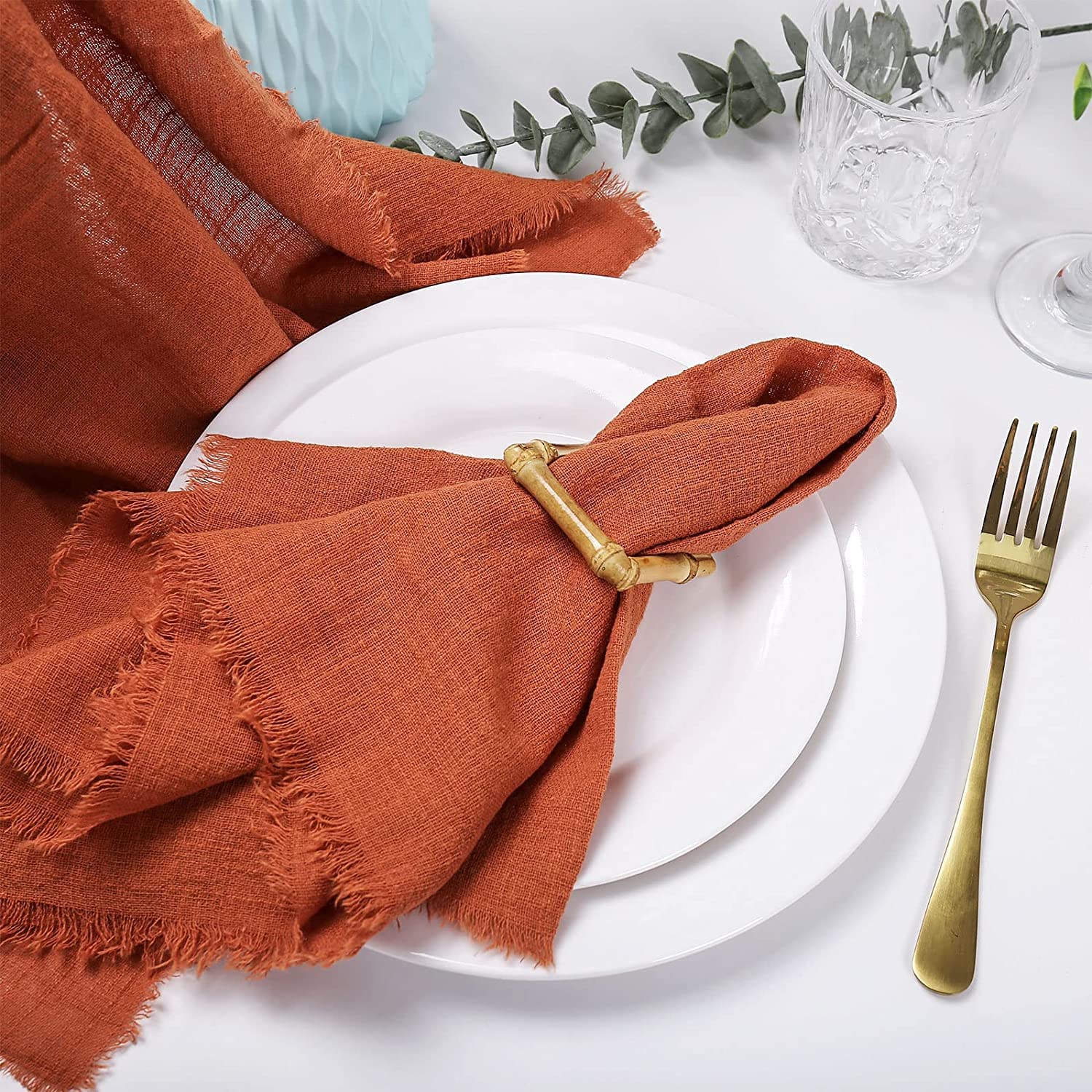 Dloapesy Cheesecloth Napkins, Set of 6, Weddings Decorative Napkins, Dinner Parties, Everyday use, Hand Dyed 100% Cotton Napkins(Terracotta, 42cm*42cm) — image 1