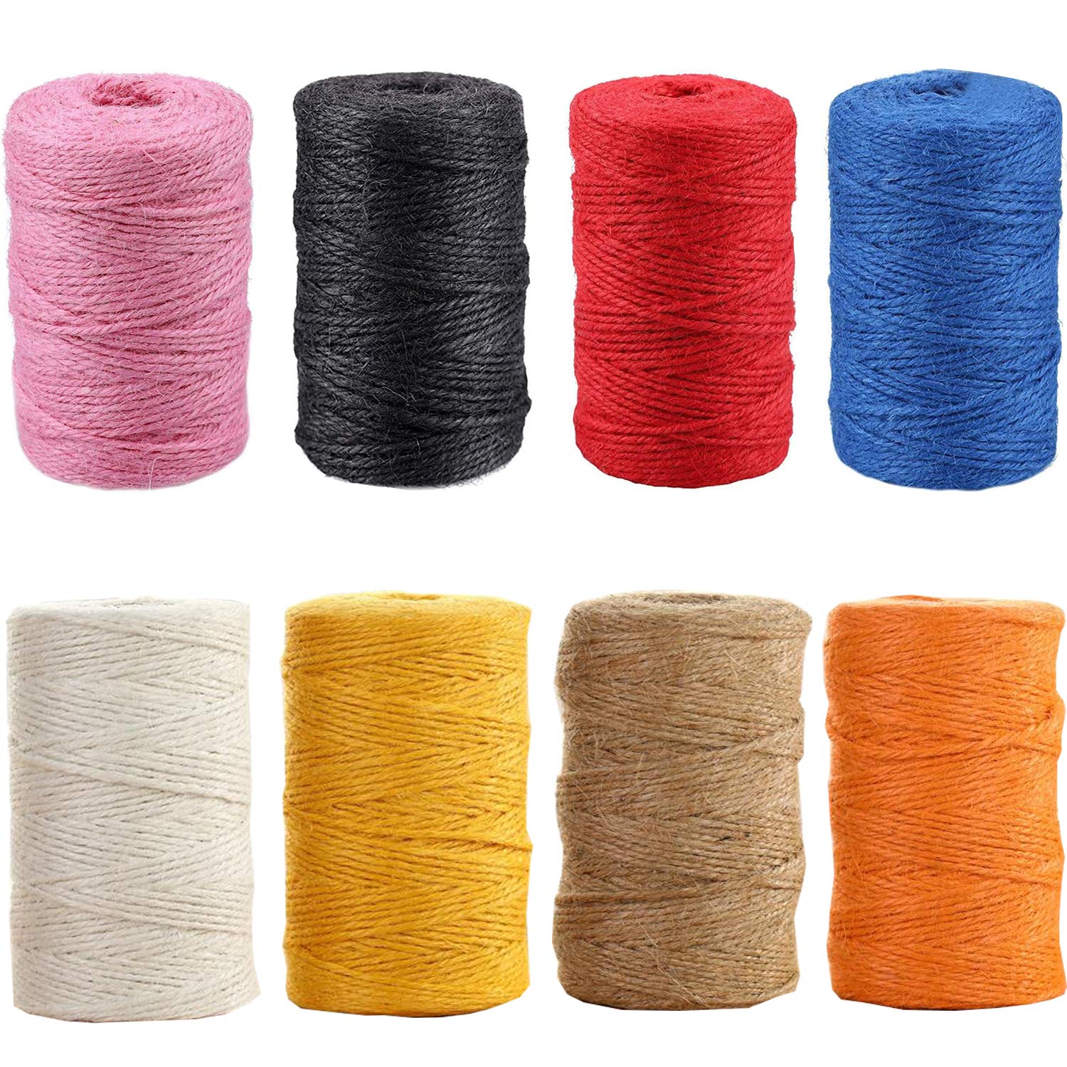 Liuer 8PCS Jute Twine String Coloured Jute Rope for Floristry Gifts DIY Arts&Crafts Decoration Bundling Garden Applications Gift Wrapping Twine(50M/Roll)