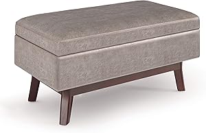 SIMPLIHOME Owen Storage Ottoman, Small Parcel, Distressed Grey Taupe