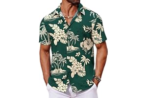 COOFANDY Mens Hawaiian Shirt Short Sleeve Button Down Shirts Tropical Floral Summer Beach Shirts