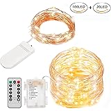 LED String Lights 33ft 100LED+6.6ft 20LED Battery Operated Firefly Lights Waterproof Copper Wire with Remote&Timer, Great for Outdoor/Indoor Patio Wedding Xmas Kids Girls Bedroom Decor(Warm White)
