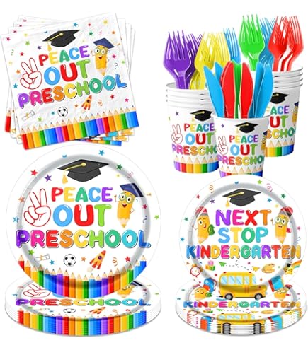 AIBIIN 7x5ft Kindergarten Graduate Backdrop Peace Out Kindergarten Next Stop 1st Grade Photography Background White Congrats Kindergarten Graduation Class Of 2025 Party Decorations Photo Studio Props