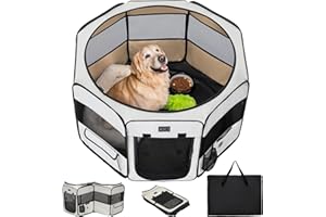 PETSFIT 45.5" Dog Playpen Indoor/Outdoor-Jump-Proof 28.5" Height with Removable Waterproof Mat & Zippered Roof | RV, Camping, Travel Dog Pen | Whelping & Cat Observation Space(45.5"L x 45.5"W x 28.5H)