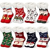 Suhine 8 Pairs Christmas Fuzzy Slipper Socks for Women Plush Coral Fleece Warm Non-slip Holiday Socks for Xmas Winter Gifts