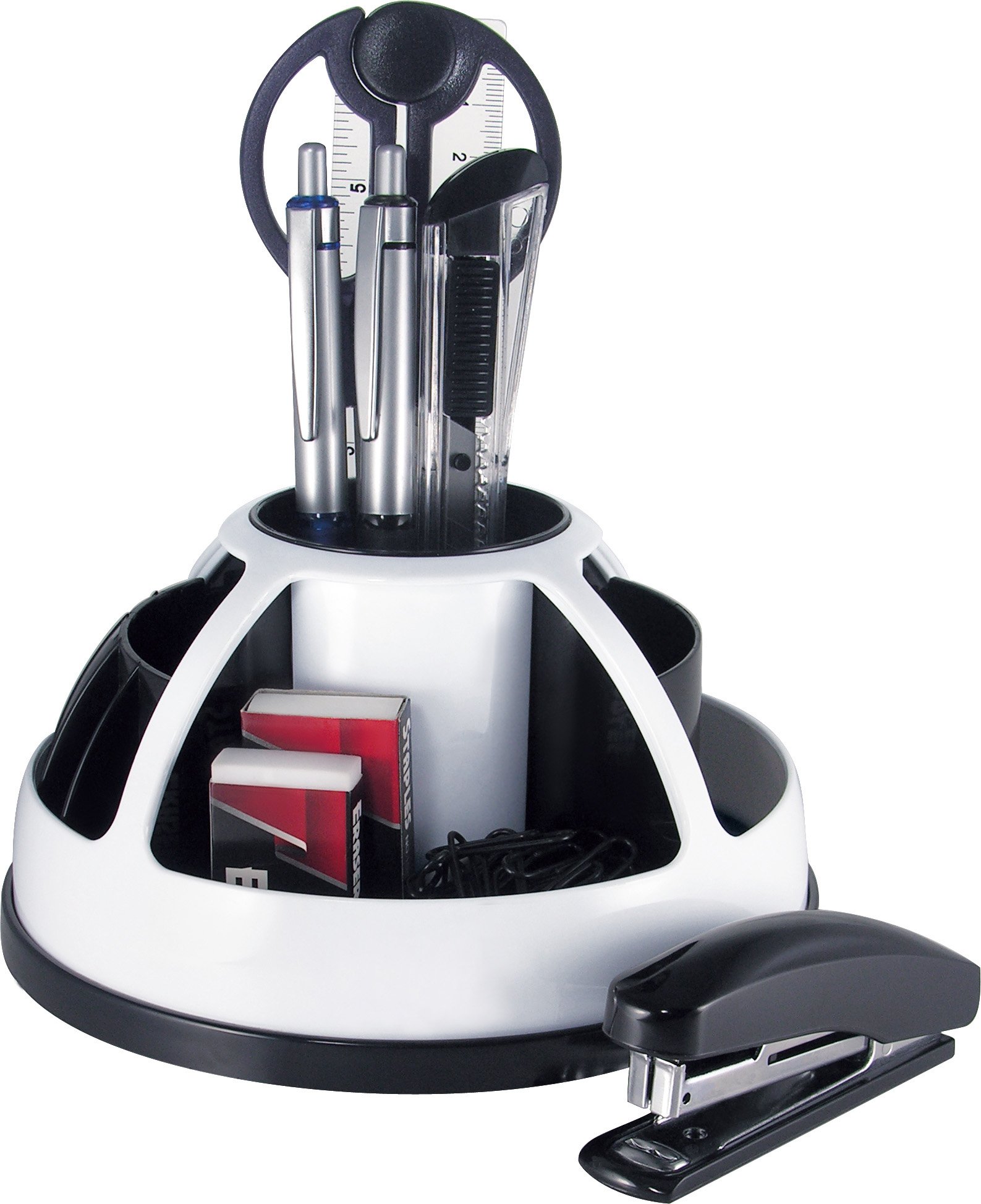 PAVO Premium Rotating Desk Organiser Kit with Stationery Set - White/Black