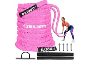 DAJOUJS Battle Ropes for Home Gym,1.26inch 30ft Long Pink Battle Ropes with Protective Cover - Workout Equipment Heavy Exercise Rope for Strength Training for Kids or Adults