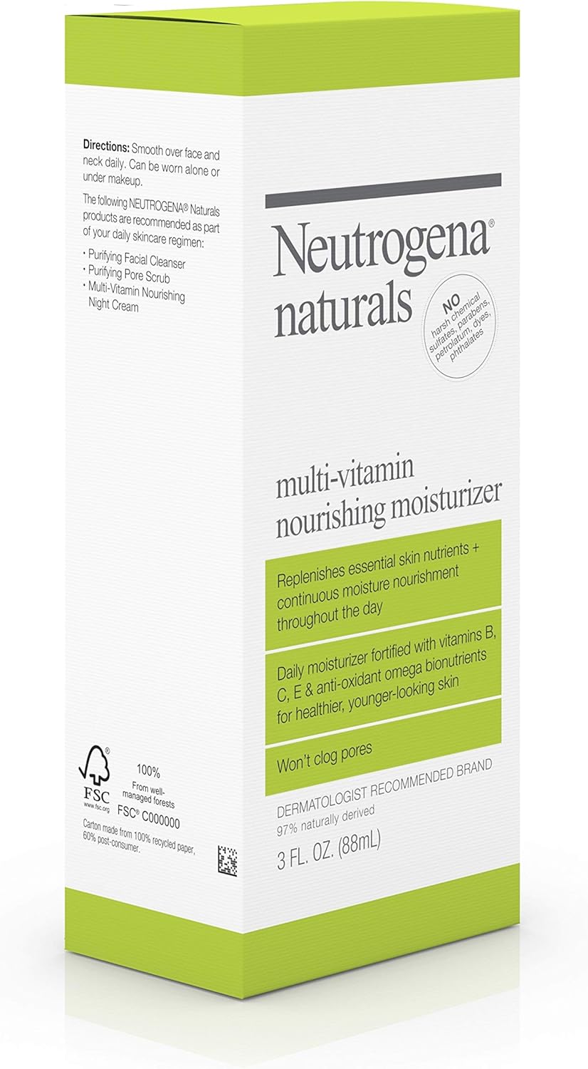 Neutrogena Naturals Multi-Vitamin Nourishing Daily Face Moisturizer with Antioxidant Bionutrients & Vitamins B, C & E, Non-Comedogenic & Sulfate-, Paraben-, Phthalate- & Dye-Free, 3 fl. oz: Beauty