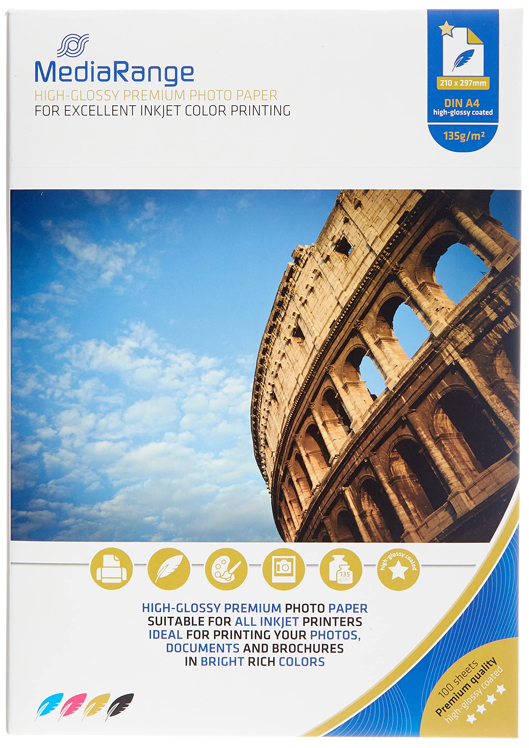 MediaRange MRINK107 Photo Paper A4 White 100 Sheets 135gr Gloss