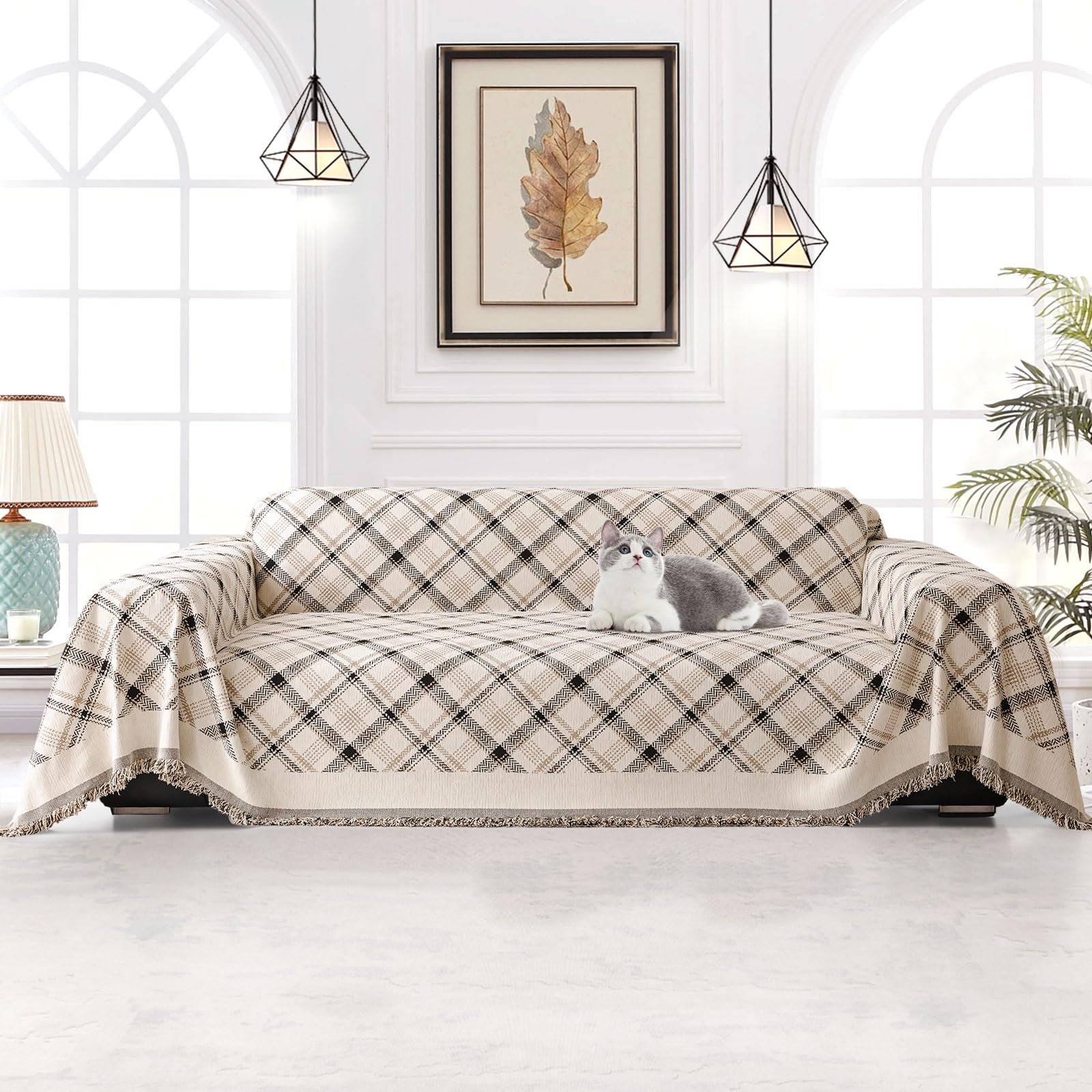 jianyana Sofa Covers Soft Durable Reversible Chenille Sofa Slipcover Couch Covers Modern Plaid Universal Furniture Protector for 1 2 3 4 Seater Sofa Loveseat L-shape Corner Futon Sofas