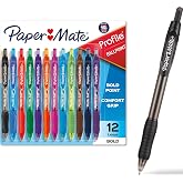 Paper Mate Profile Retractable Ballpoint Pens, Bold Point (1.4mm), Assorted Colors, 12 Count - Back to School, Office, Teacher Supplies