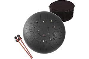 LOMUTY Steel Tongue Drum 12 Inch 11 Notes for Adults - Ethereal Metal Instrument for Meditation & Yoga with Music Book, Mallets & Carry Bag (Black)