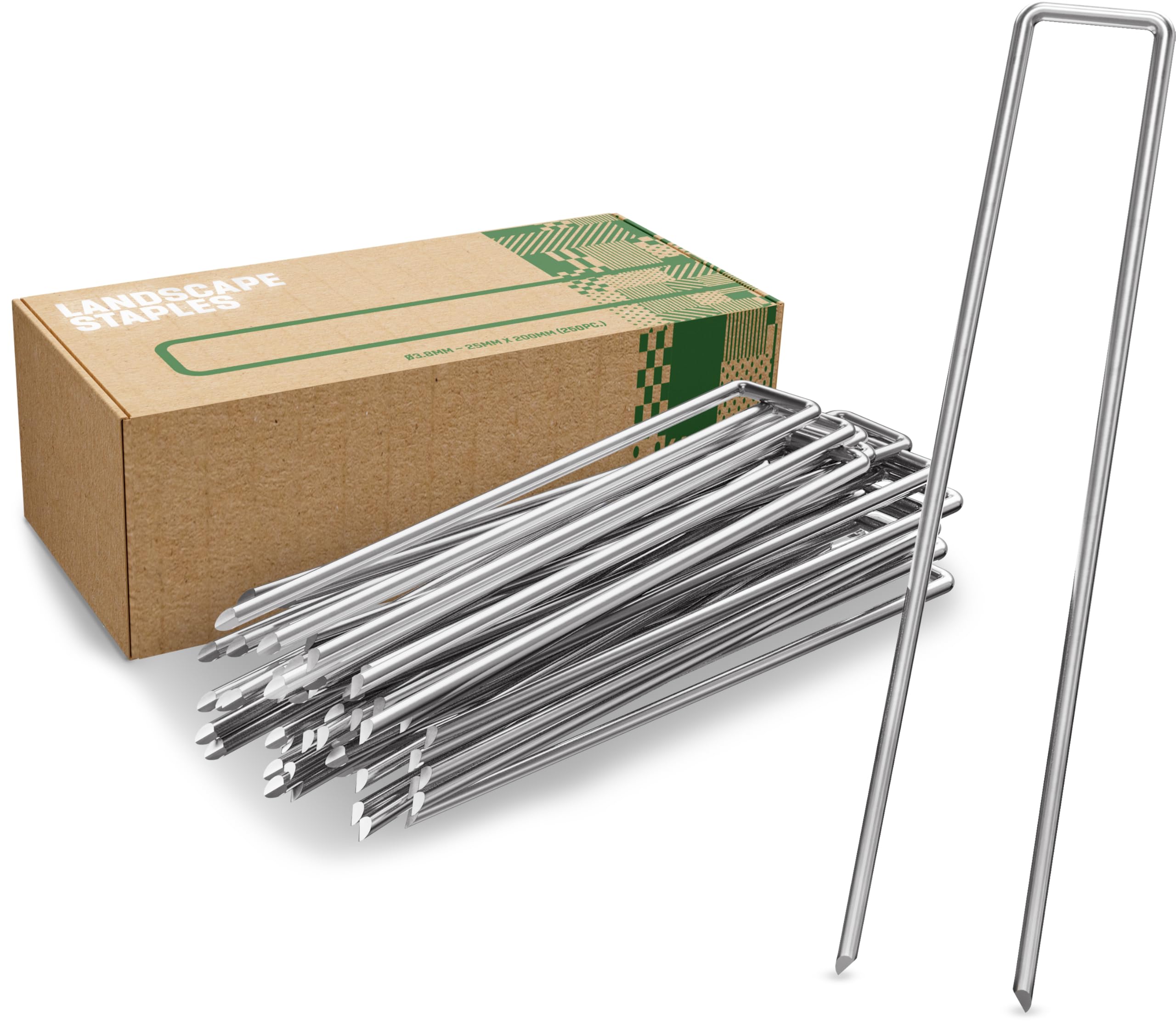 GardenGloss Heavy Duty Garden Pegs Made of Steel - Strong Metal Pegs for Membrane, Netting and Fence - Anti-Rust Landscape Staples (250pcs)