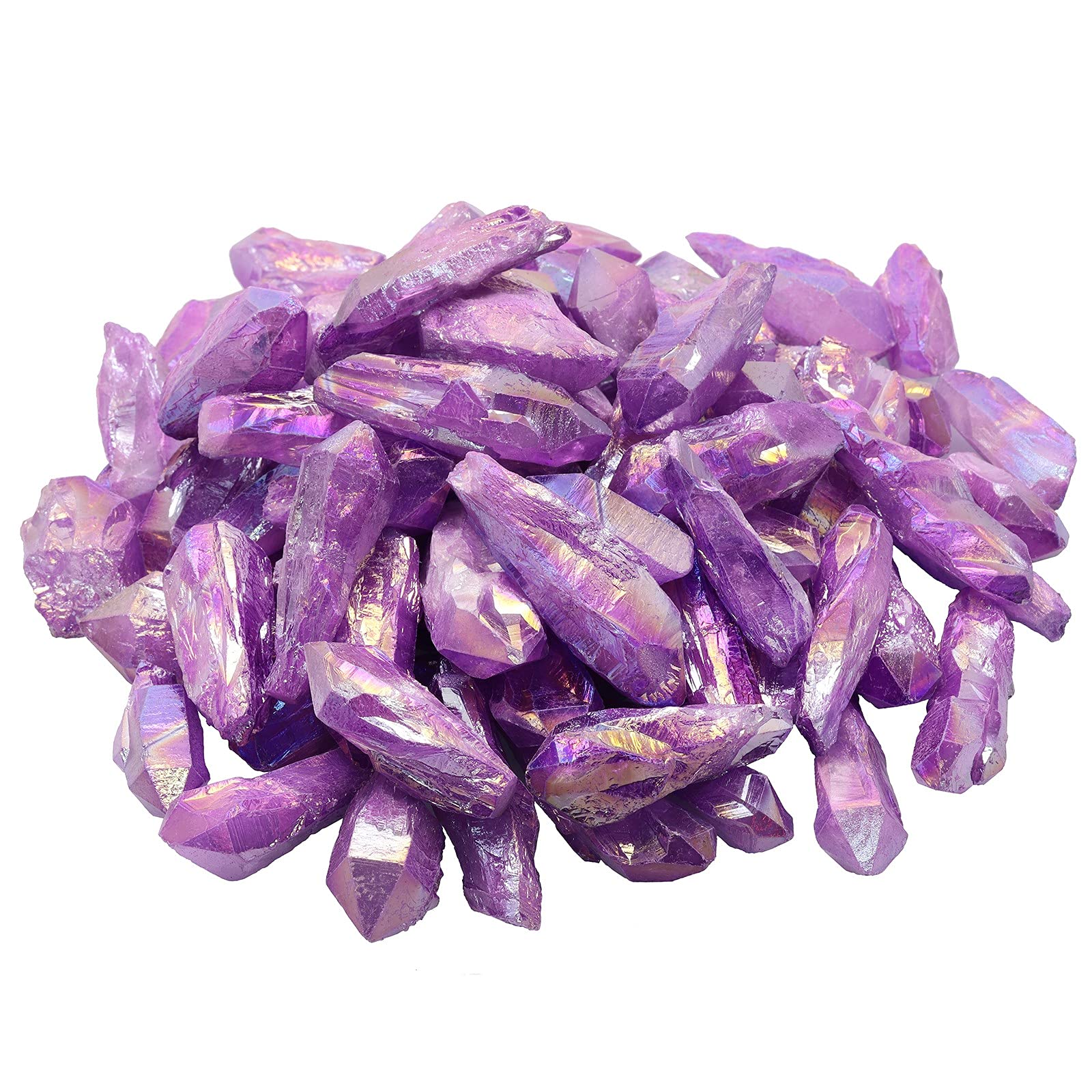 KYEYGWO 1 lb Titanium Coated Raw Rock Crystal Points Bulk Irregular Rough Quartz Stone Wands Kit Without Drilled for Jewellery Making DIY Art Craft, Purple