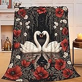 SweetFox White Swan Blanket Swan Princess Flowers Decor Throw Blanket Gifts for Girls Boys Super Warm Soft Plush Lightweight Fleece Flannel Winter Bedding Blankets for Kids Adults Women Men 50"X40"