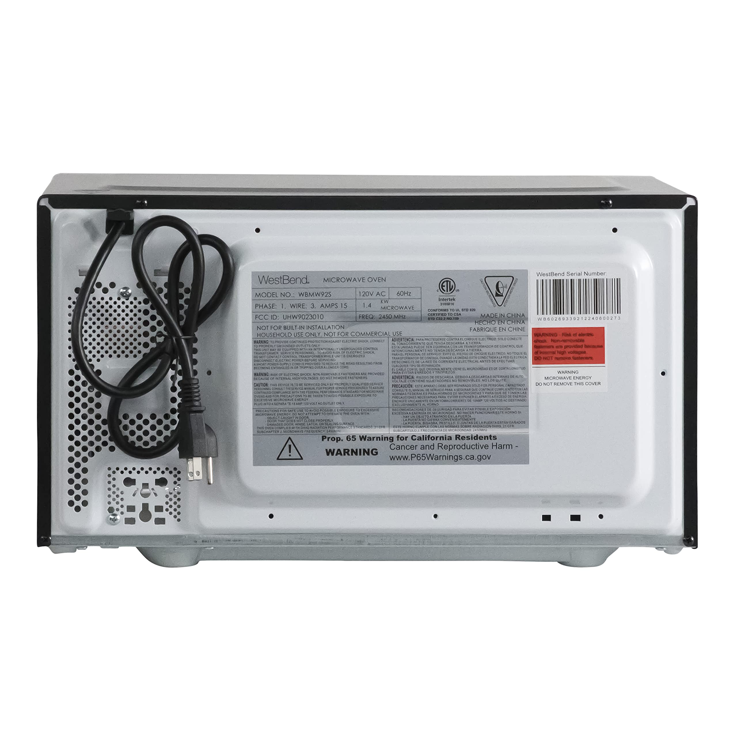 West Bend WBMW92S Microwave Oven 900-Watts Compact with 10 Power Levels and 6 Pre Cooking Settings, Speed Defrost, Electronic Control Panel and Glass Turntable, 0.9-Cu.Ft, Stainless Steel