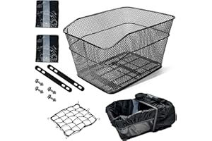 MEFBANT Rear Bike Basket - Durable Bicycle Rear Basket for Bike Easy Install with Spider Webbing & Tarp Cover – Perfect for Shopping, Pets, and Daily Commutes