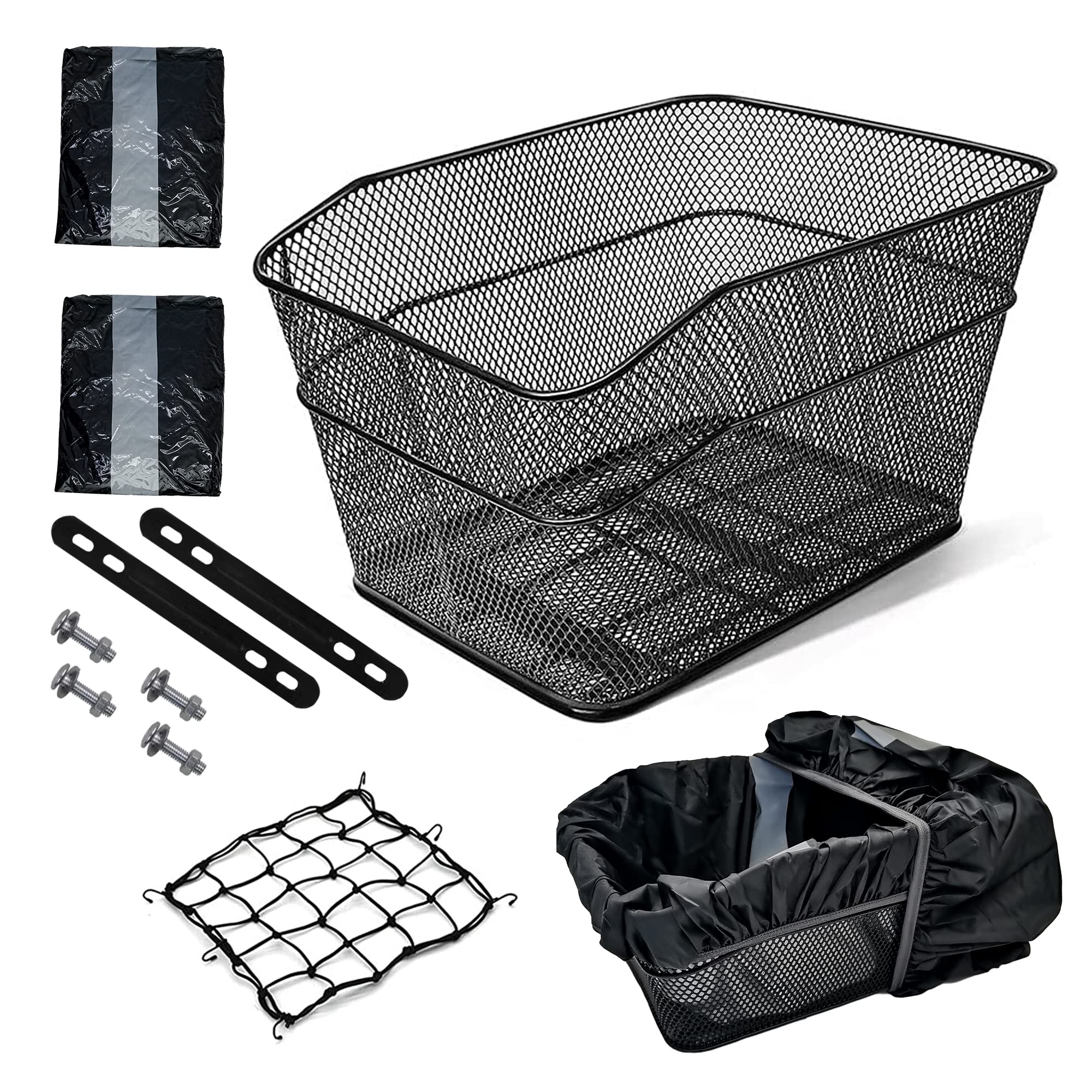 Photo 1 of Rear Bike Basket - Durable Bicycle Rear Basket for Bike Easy Install with Spider Webbing & Tarp Cover – Perfect for Shopping, Pets, and Daily Commutes