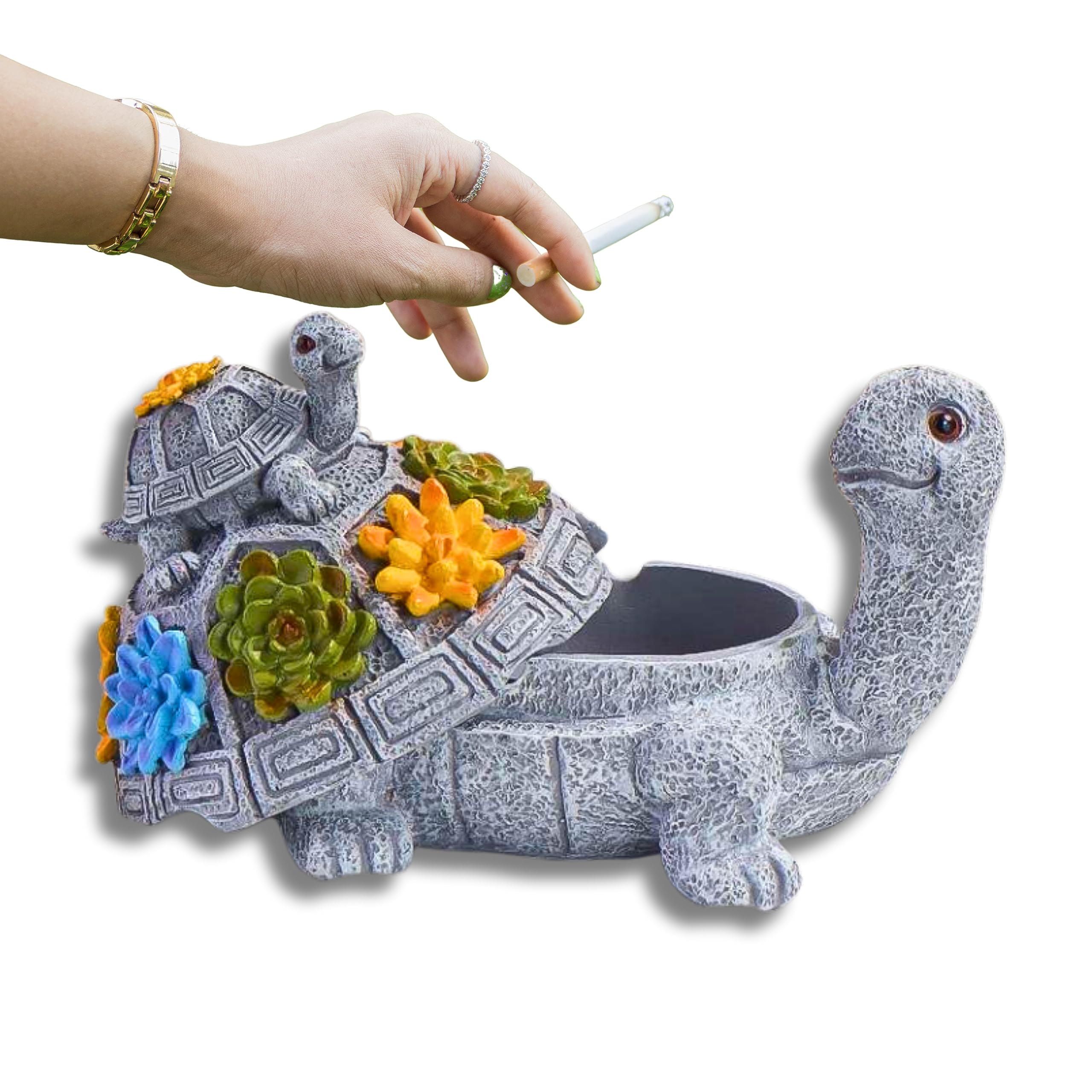 Turtle Ashtray, Outdoor Ashtray with Lid, Novelty Gift, Ash Trays Outdoors with Mini Turtle Lid, Party Outside Home Garden, Gift for Smokers, Cigarette Cigar Waterproof, Garden Accessory by Tarrapu