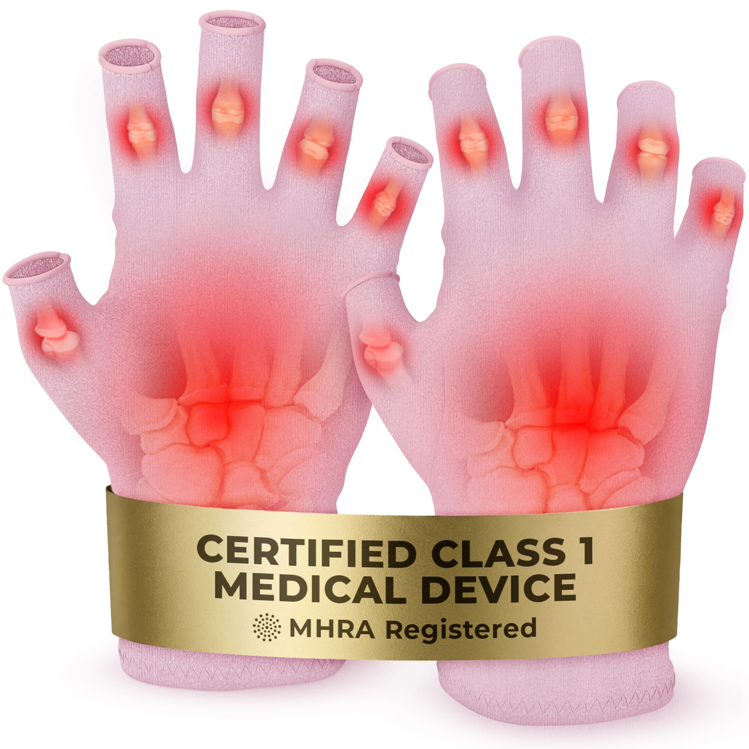 iMedic Arthritis Gloves for Men & Women - Class 1 Medical Device - MHRA Registered – Medium Fingerless Compression Gloves for Everyday Use – Relieve Arthritis Pain & Improve Mobility - Pink