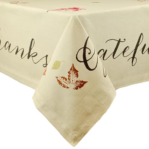 DII 100% Cotton, Machine Washable, Printed Kitchen Tablecloth For Dinner Parties, Fall, Holidays & Thanksgiving - 60x104&quot; Seats 8 to 10 People, Rustic Leaves