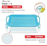 DIVCHI 2-Pack Serving Tray Set Non-Slip with Handles 40.5 x 28.5 cm Blue/White view 2