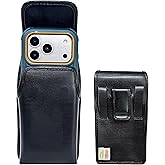 Turtleback Belt Holder foriPhone 17 Pro and 17Air -Large- Fits w/Defender Bulky Style Cases, Premium Black Leather Vertical Belt Loop Holster, Magnetic Closure Leather Wrapped Clip