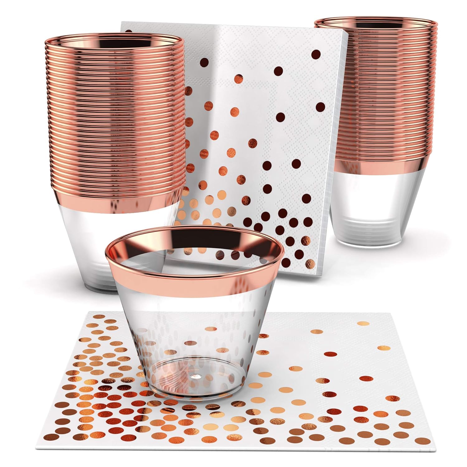 Rose Gold Plastic Cups Napkins Set of 60 Fancy Fun Disposable