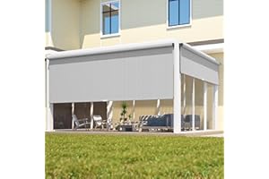 FansaFurn Outdoor Roller Shade for Patio with New Operation Mode(No Need Crank), (6'W X 6'H) 420GSM New Material Patio Blinds with 95% UV Protection, Outdoor Blinds for Shading,Privacy Protection,Gray