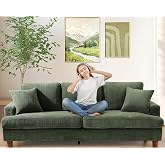 Kidirect 87in Corduroy Couch, 3 Seater Sofa, Sofas &amp; Couches, Green Couch | No Tool Assembly, Comfy Couches for Living Room, Oversized Loveseat Sofa, 21in Deeper Seat, Sofas for LIving Room &amp; 2 Pillows