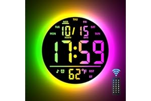 EASYERA 10" Large Digital Wall Clock with Remote Control, Music Sync RGB Atmosphere Light, Low-Reflectivity, Temperature, LED Display, Dual Alarms, BT Sync, Auto DST for Bedroom and Classroom