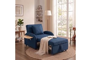 Trygoal Sleeper Chair with Pull Out Bed, 5 in 1 Single Sofa Bed, Blue | Adjustable Backrest with Multiple Reclining Positions, USB & Type-C Ports, Side Table for Everyday Comfort