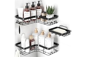 Sakugi Corner Shower Caddy - 3-Pack Shower Organizer with Soap Holder & Built-In Hooks, Rustproof Metal Shower Shelves, Laund