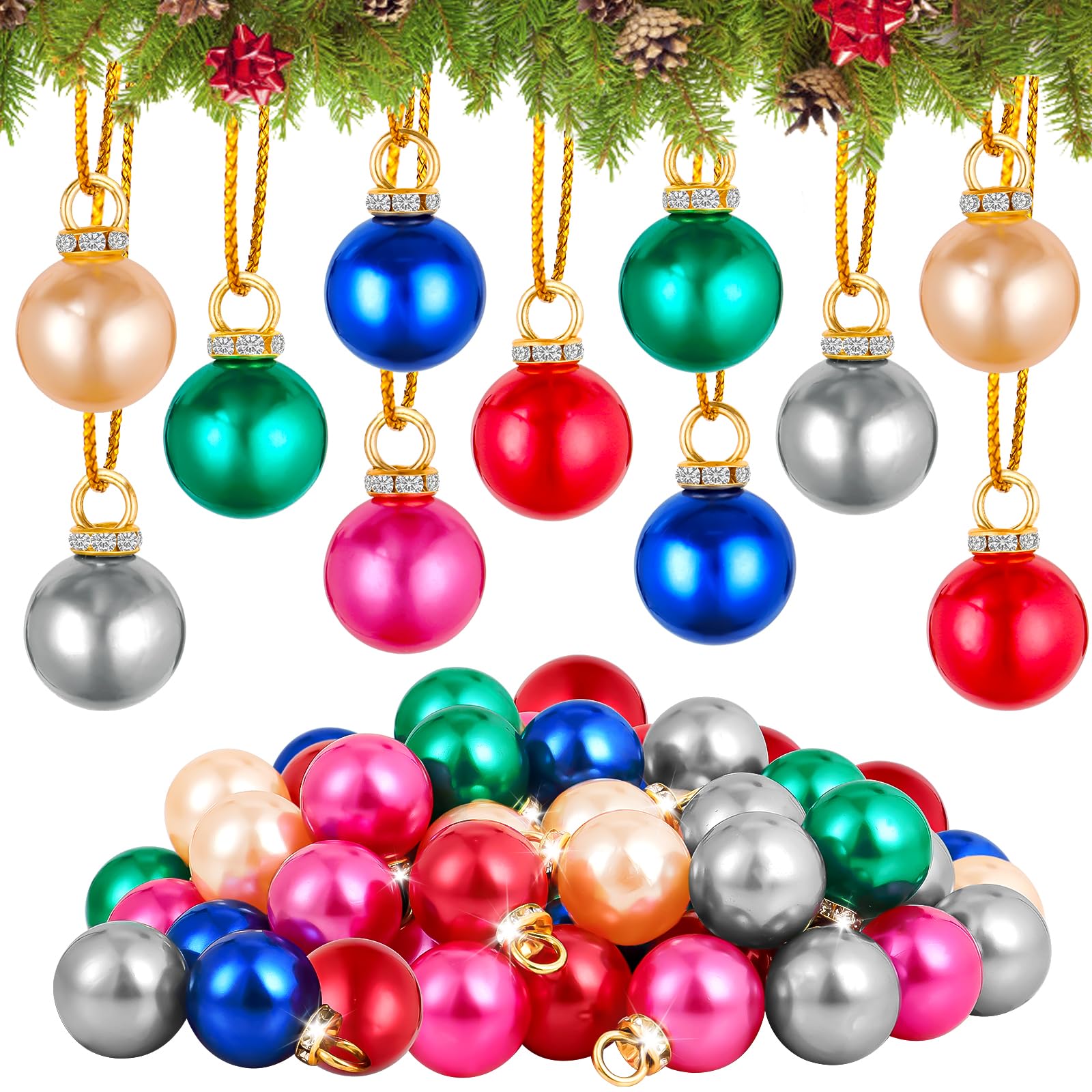 UXORSN 66PCS Mini Christmas Balls Ornaments Multicoloured Christmas Tree Baubles 15mm Shatterproof Small Glitter Ball Xmas Tree Decorations Hanging Pendant for Xmas Gifts Holiday Party Decor