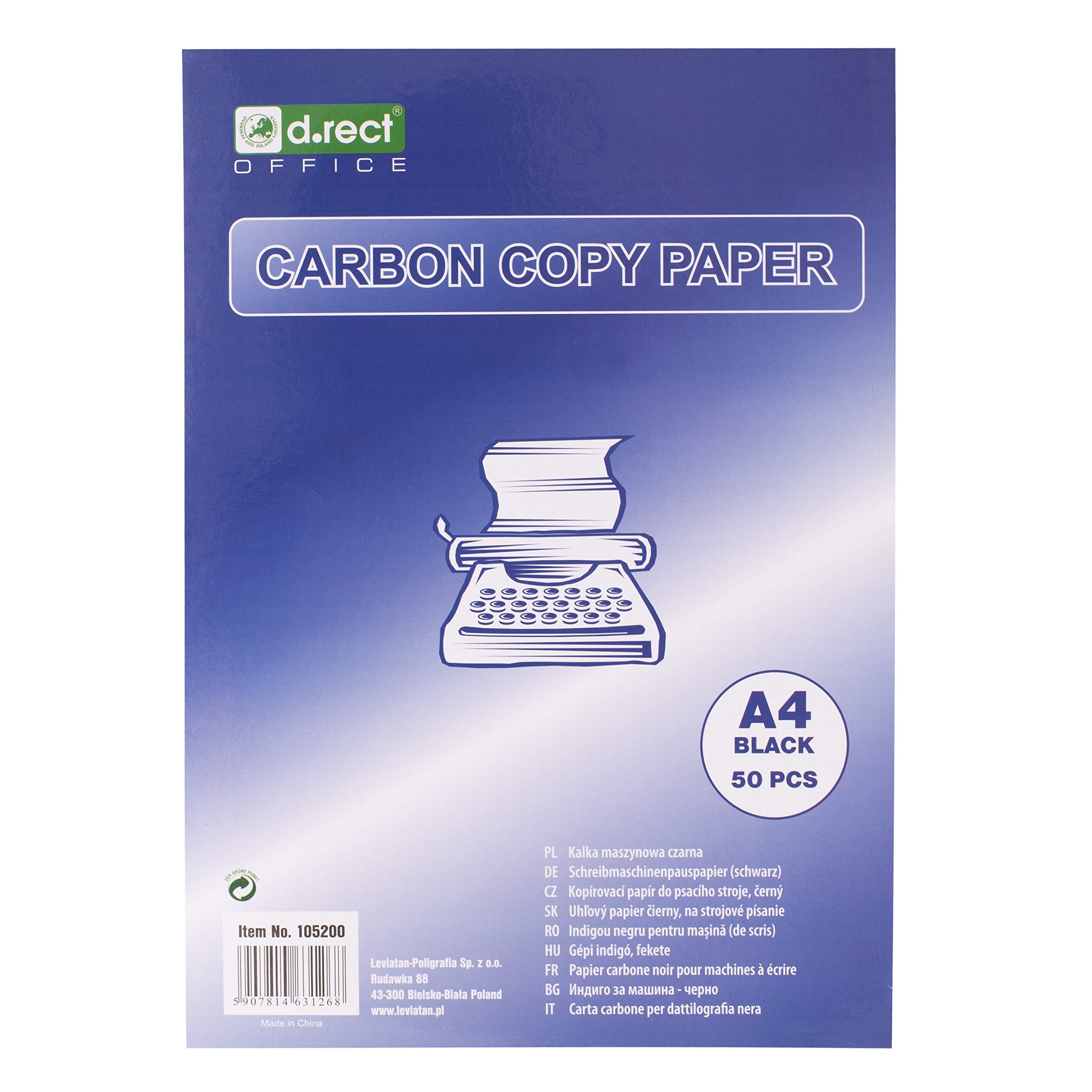 D.RECT Writing Paper for Typewriters | DIN A4 | Self-Healing Paper | Carbon Copy Paper | 50 Sheets | Black