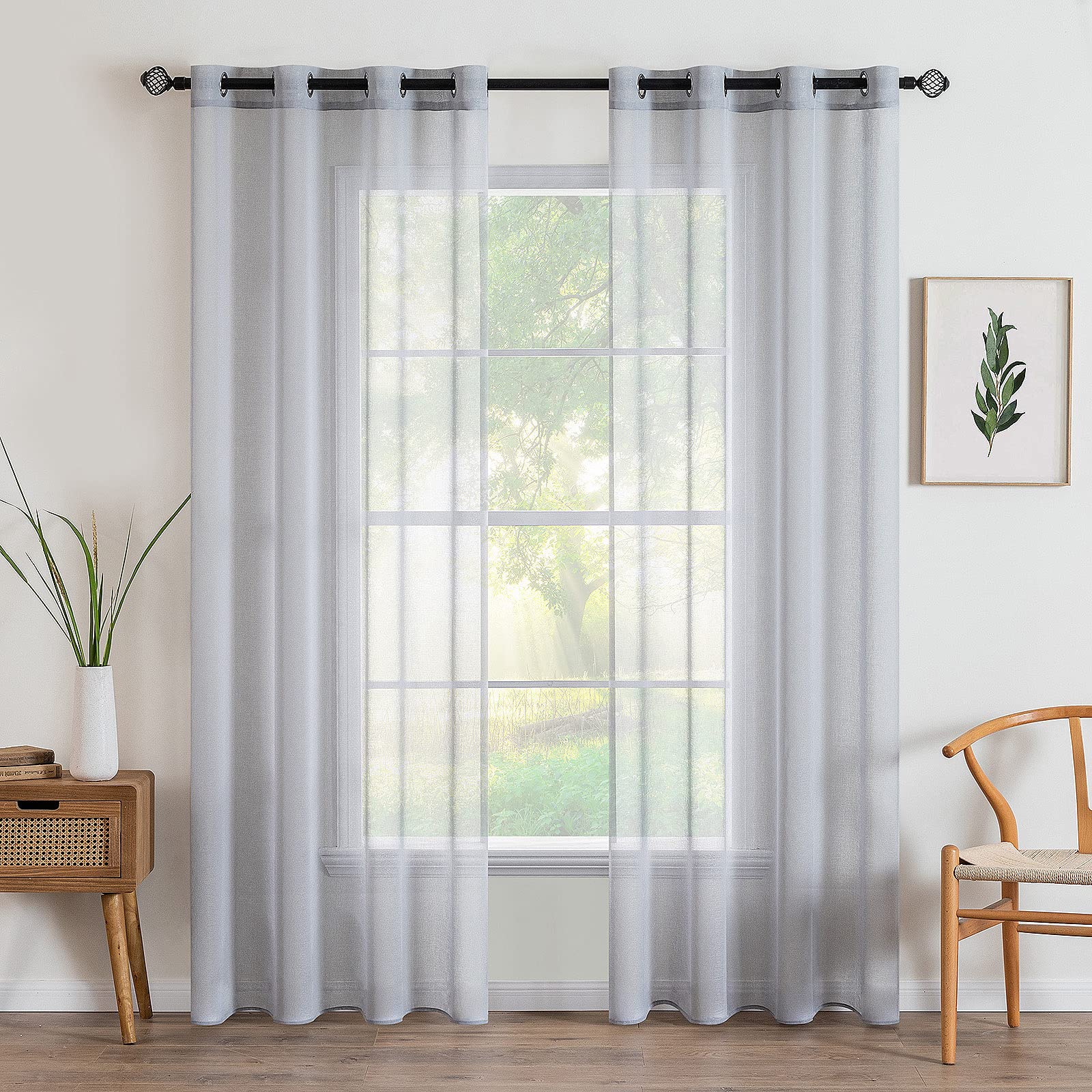 MIULEE 2 Panels Sheer Window Curtains Elegant Window Voile Panels Drapes Treatment for Bedroom Living Room 55" Wx110 L Grommet Top Grey