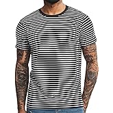 Am Direct Shirts for Men Men's Striped T-Shirt Short Sleeve Casual Cotton Stripe Tee Shirts