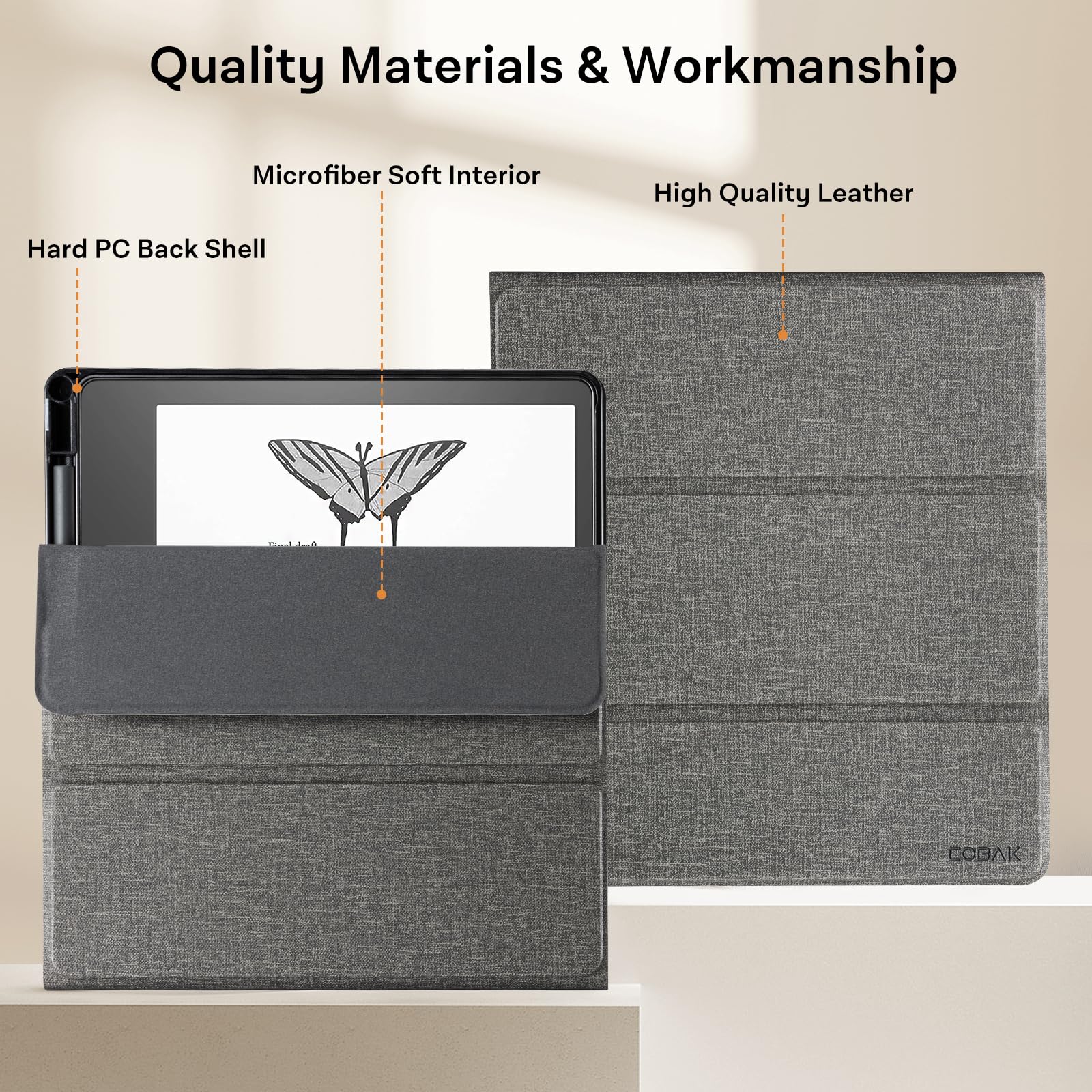 CoBak Stand Case for Kindle Scribe - Premium Folio Leather Cover with Pen Holder, Auto Sleep/Wake - Compatible with 10.2 Inch Kindle Scribe (2022/2024 Release)