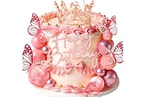 JeVenis Rose Gold Crown Cake Topper Gold Balls Cake Decor Crown Birthday Gold Butterfly Sign for Birthday Baby Shower