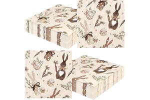 50 PCS Easter Paper Napkins Carrots Bunny Rabbits Easter Napkins Disposable Napkin Farmhouse Luncheon Dinner Napkin for Sprin
