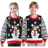 JOYIN Ugly Christmas Sweater Women Men Couples, LED Light Up Ugly Christmas Sweater Kids 2025 Snowman(Black)