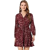 Allegra K Women's Button Front Tie Waist Vintage Long Sleeve Floral Dresses