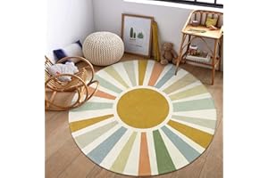 STARUIA Boho Sun Round Area Rug for Living Room, 6 Ft Washable Nursery Rug for Playroom, Colorful Circle Rugs for Kids Bedroom, Non-Slip Circluar Carpet Soft Large Kid Rug for Classroom Dorm