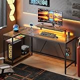 Bestier 147CM L-Shaped Desk with Power Outlets LED Lights USB Ports view 2