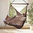 Upgraded Caribbean Hammock Chair with Detachable Metal Bar, Large Hammock Swing Chair, XL Rope Hanging Chair for Outdoor Indoor, 330lbs Weight Capacity, SaddleBrown