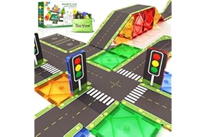 SOYEE Magnetic Tiles Road Toppers Set Kids Toys for 3 Year Old Boys and Girls Playing with Car Toys Preschool Learning Activities Gift for 3 4 5 6 Year Old Toddlers Kids