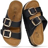 Project Cloud 100% Genuine Leather Kids Sandals - Non Slip and Lightweight Beach Sandals for Girls with Memory Foam Insole & Cork Footbed Slides for Kids - Boys & Girls Footwear (Little Santorini)