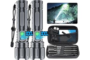 HOXIDA Flashlights 20000 High Lumens Rechargeable - 20H Runtime 1500 Meters Long Beam Super Bright LED Flash Light with Power Display & IPX5 Waterproof for Camping, 5 Modes, Zoomable Handheld Flashlight,2pcs