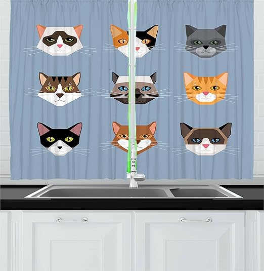 Amazon Com Ambesonne Cat Kitchen Curtains Animal Portrait Set