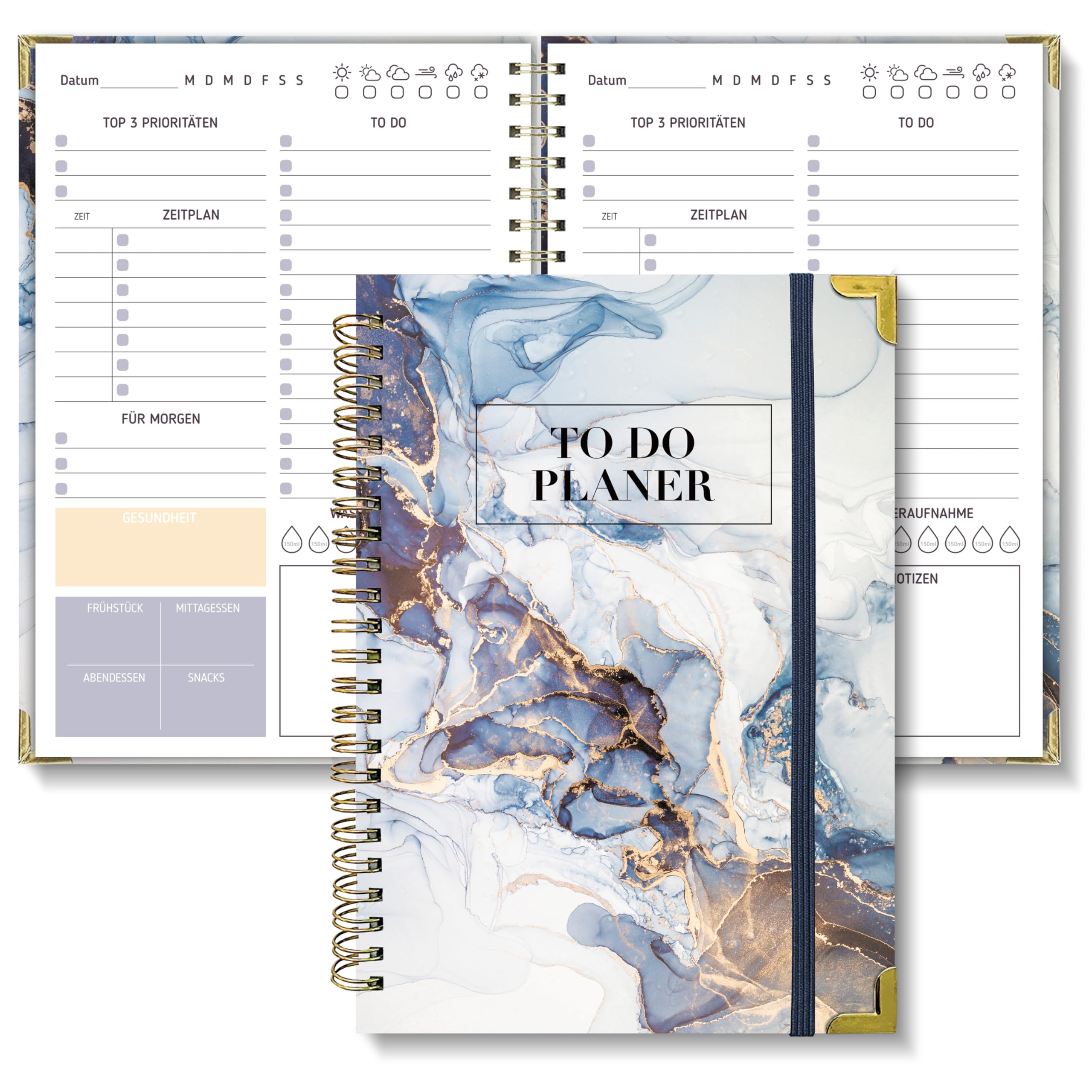 BIROYAL 2022 Planner, Undated Daily Planner with To Do List, Diary, Spiral Pad, Hard Cover, A5, Marble Pattern, 120 Pages